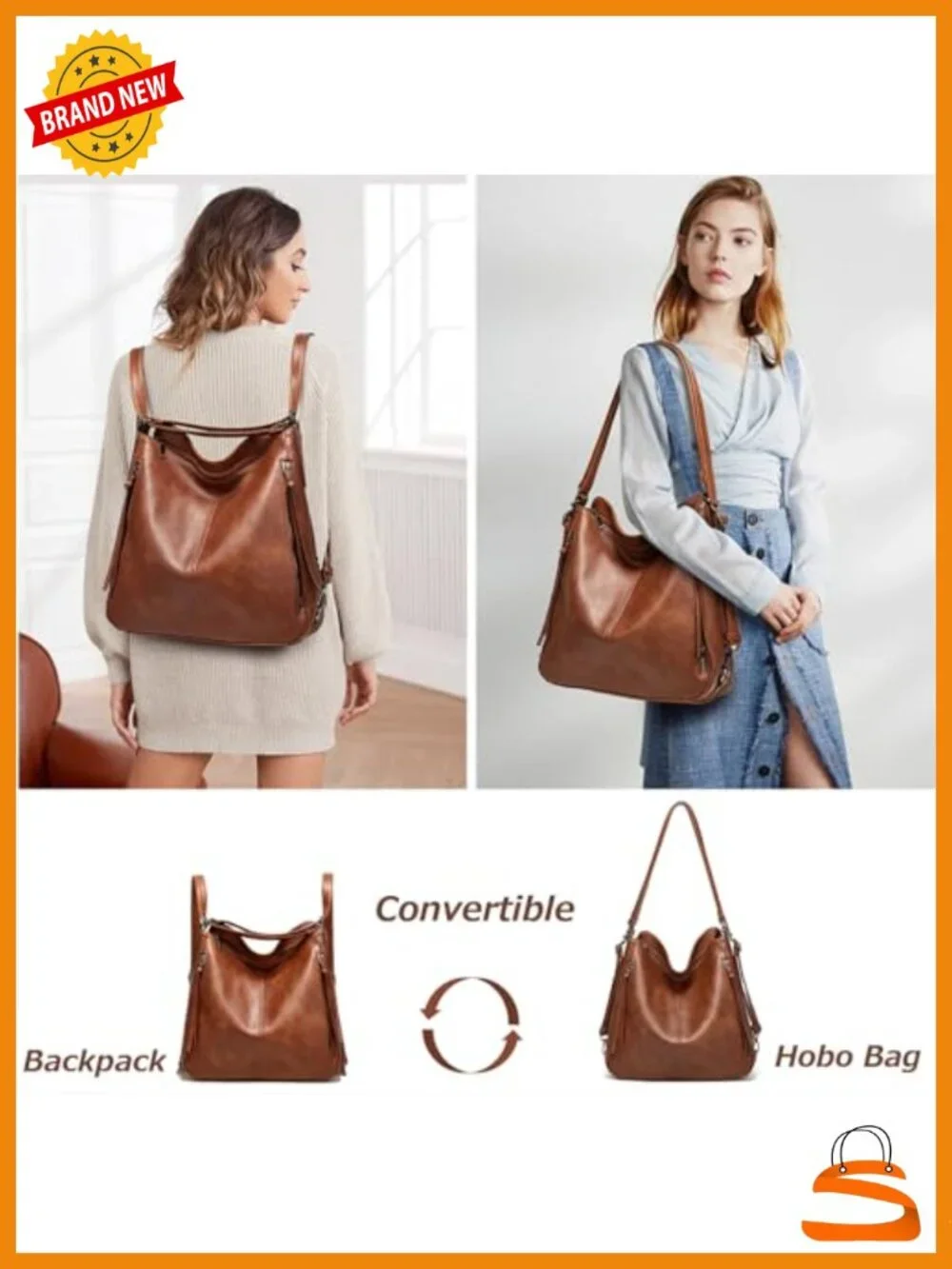 Vegan Leather Convertible Backpack Hobo Tote Bag Set with Crossbody & Wristlet